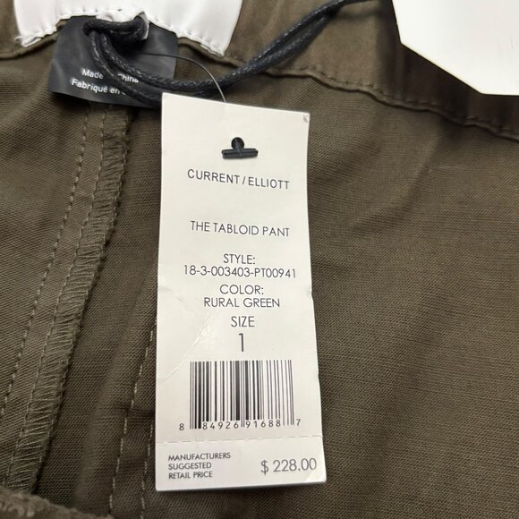 CURRENT ELLIOT Tabloid Pant NWT Paperbag Style Dark Army Green Size S NEW - Picture 8 of 11